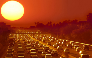 Sun glaring over roadway